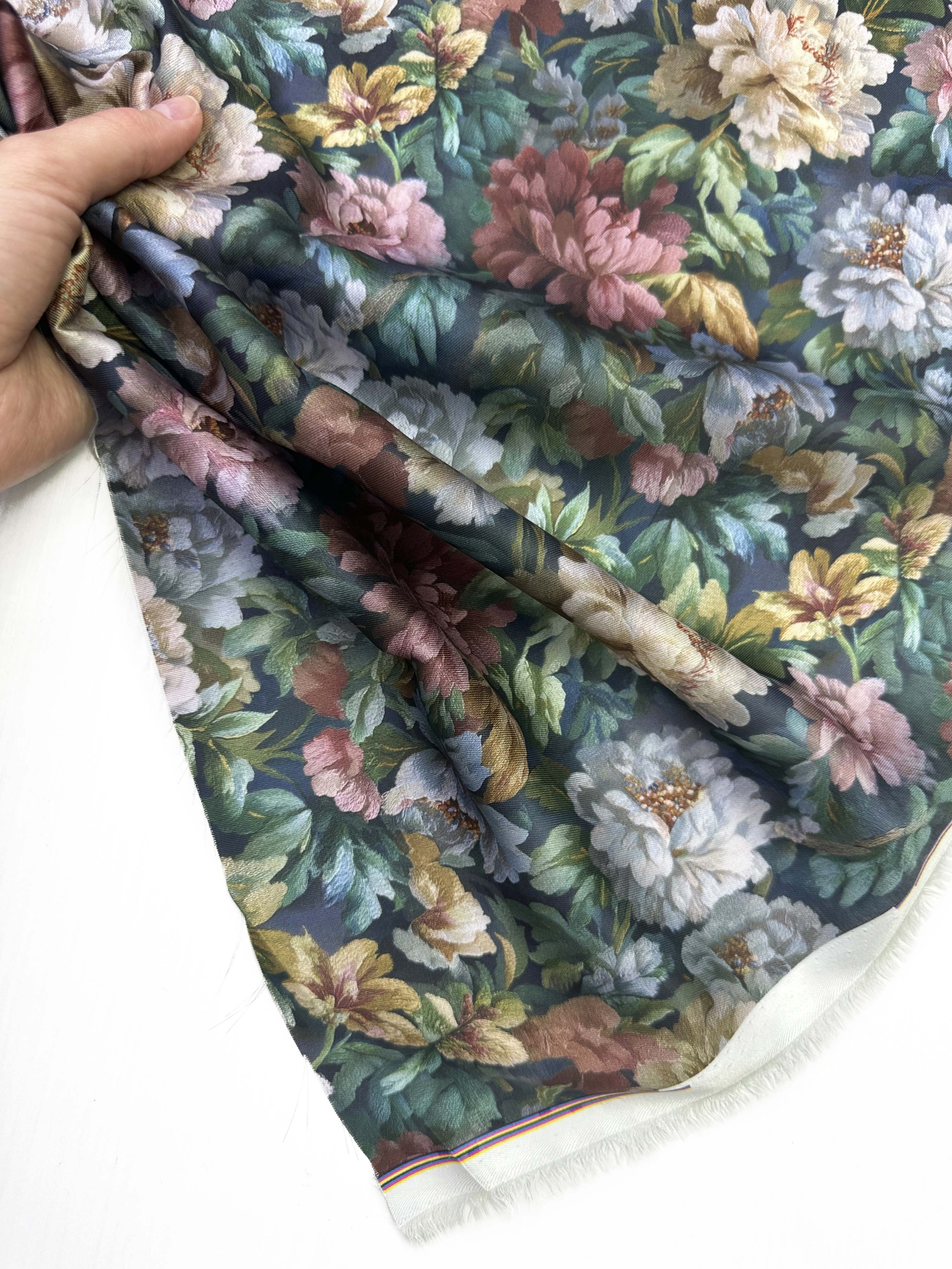 Ткань Твил зеленый с цветочным принтом Старый гобелен 29577 5
