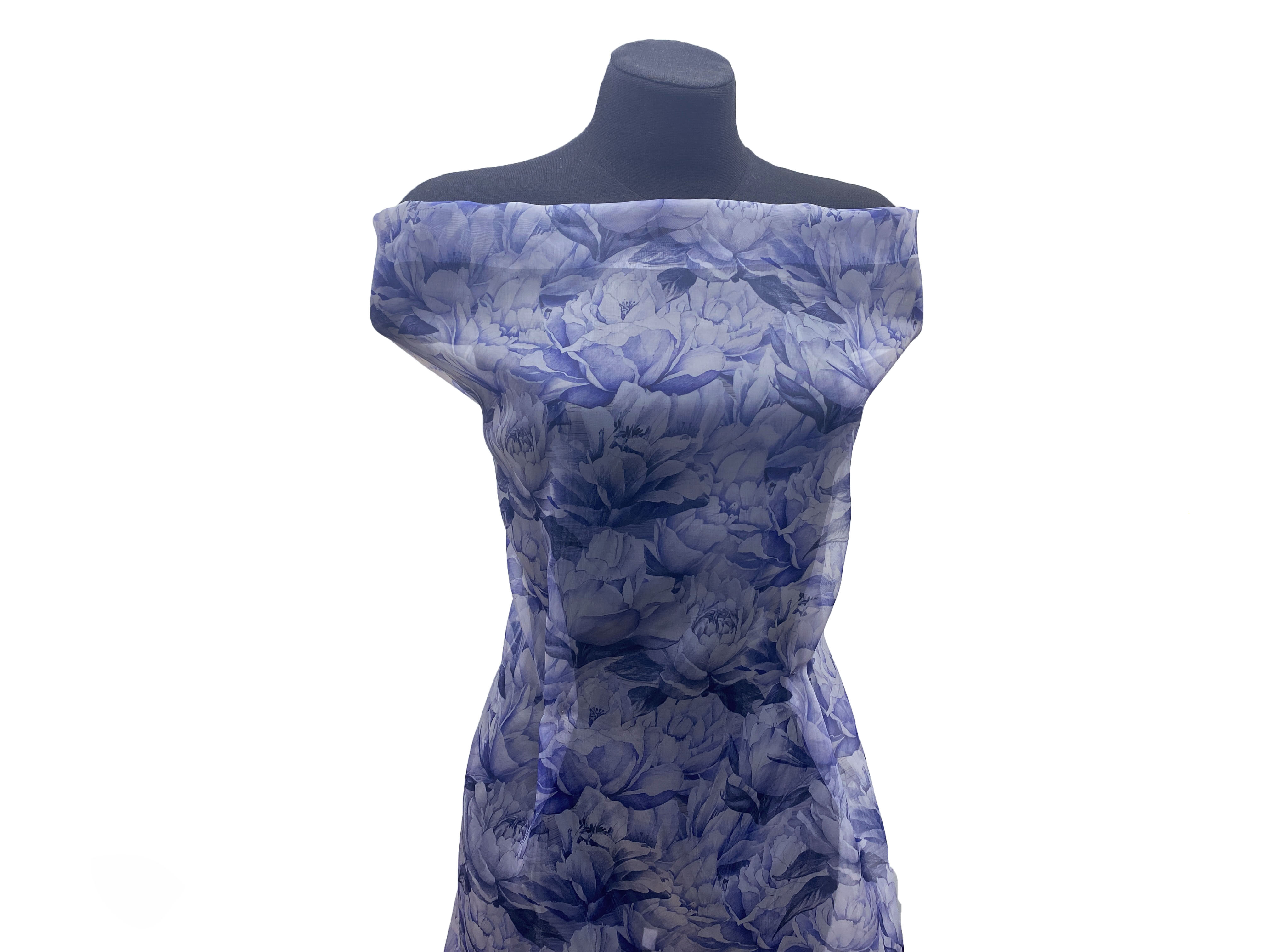 Ткань Органза  голубого цвета с принтом цветы 26415 5