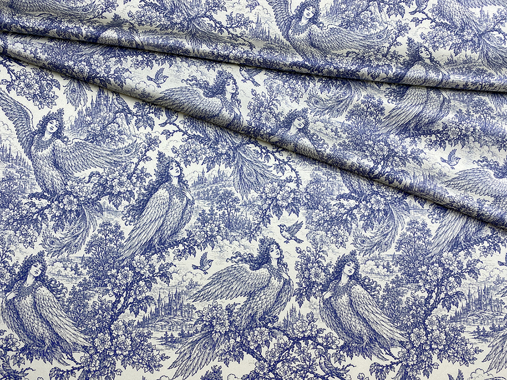 Ткань Шёлк молочный с принтом Сирин 46857 1