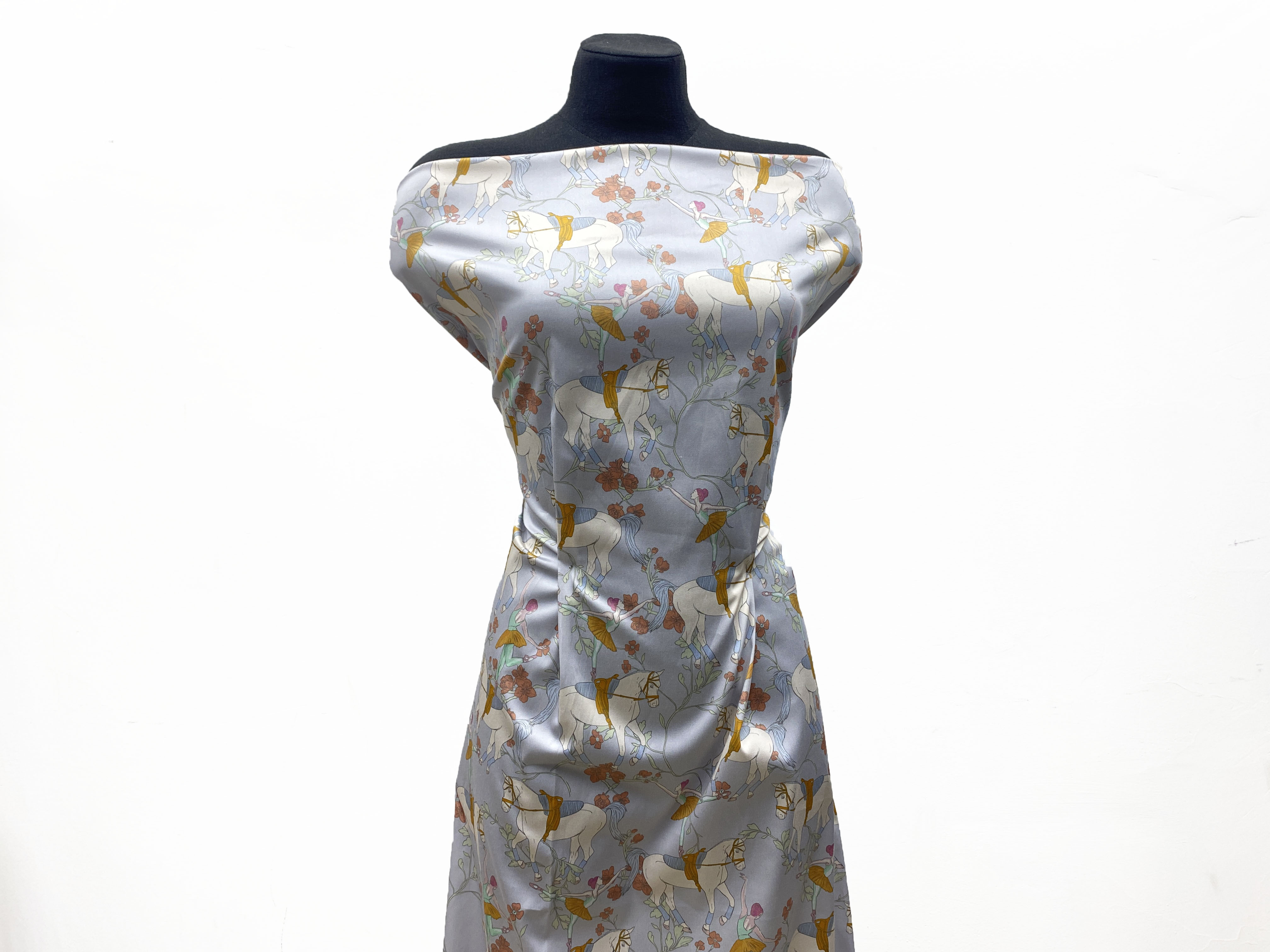 Ткань Хлопок  голубого цвета с принтом   балерина на лошади 14399 5